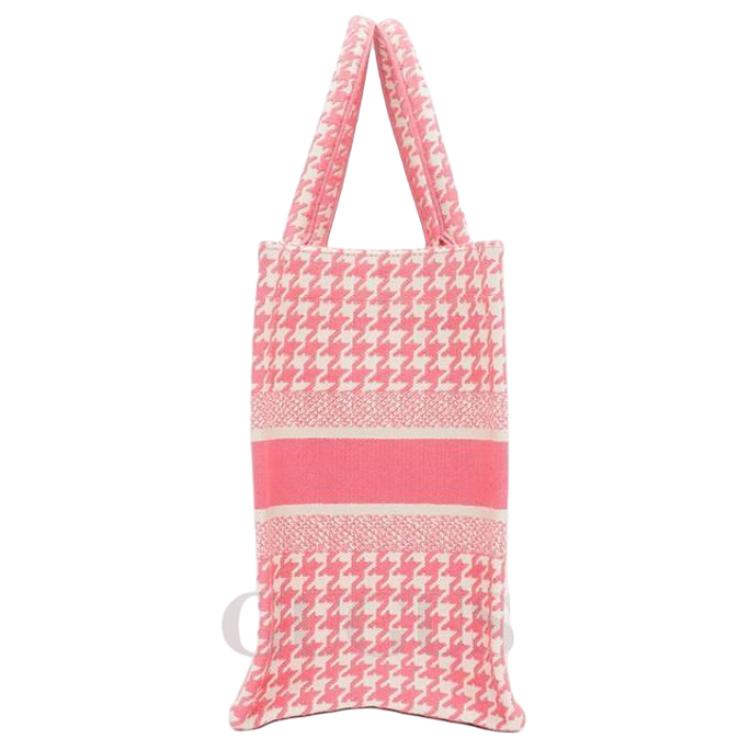 DIOR Embroidery Tote Bag Shopping Bag Handbag Medium Size Women's Pink Peony