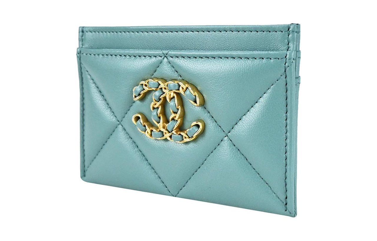 CHANEL 19Bag Lambskin Card Holder Women's Turquoise