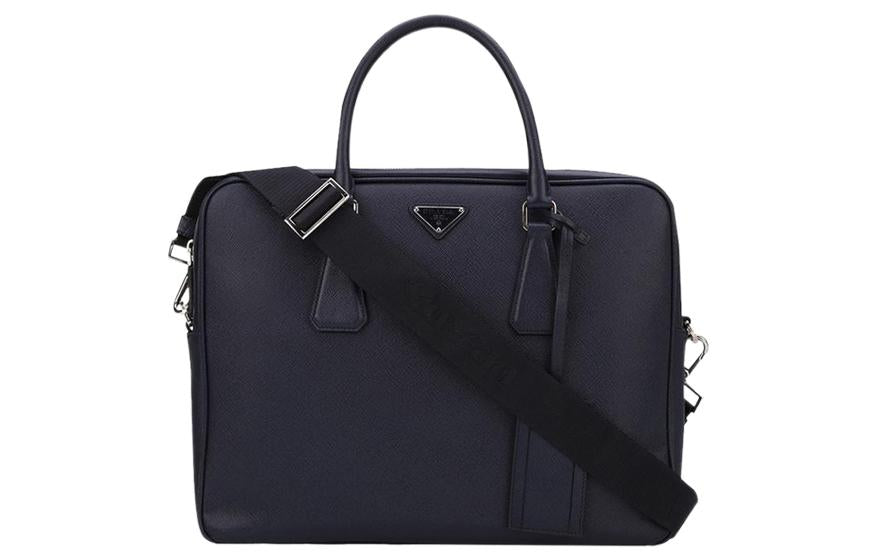 PRADA Cow Leather Briefcase Portable Crossbody Bag Shoulder Bag Men's Dark Blue