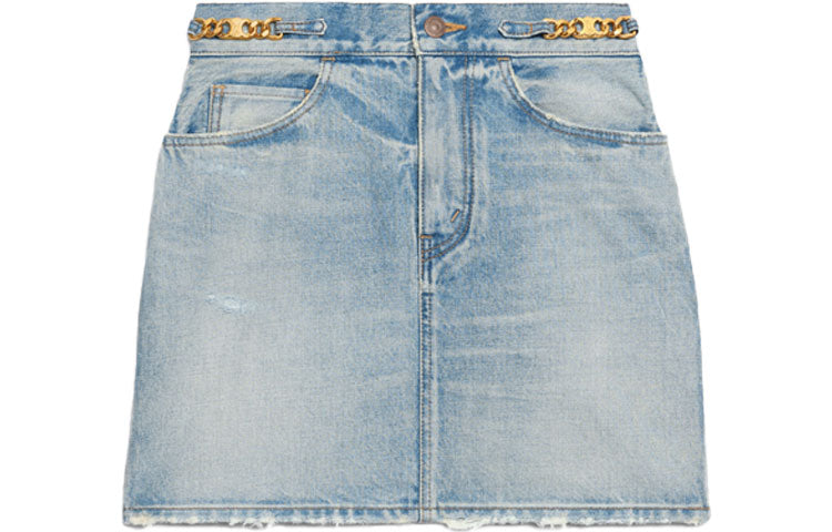CELINE Denim Short Skirts Women's Light Blue