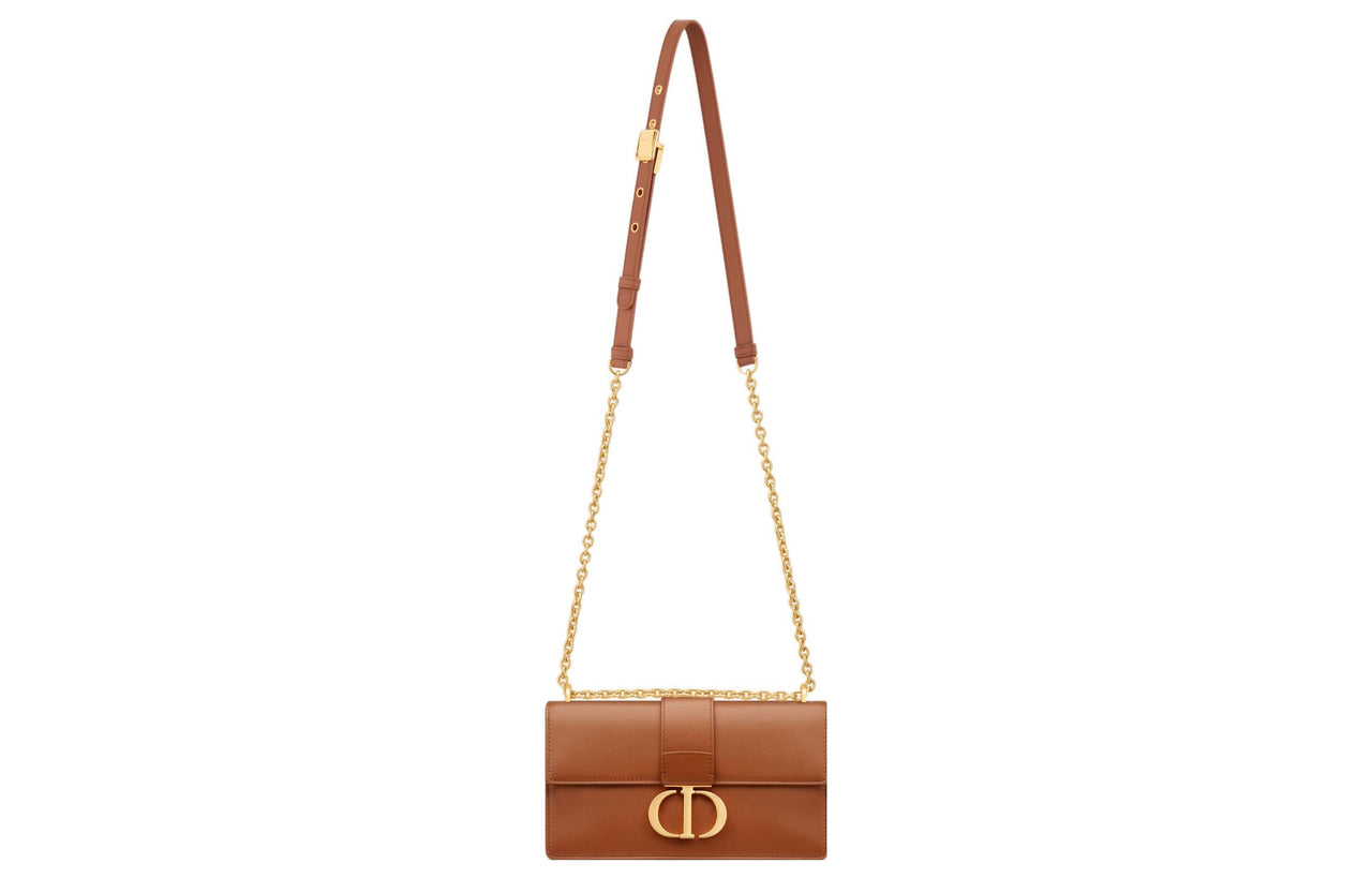 DIOR 30 Montaigne Cow Leather Shoulder Bag Crossbody Bag Women's Gold Brown