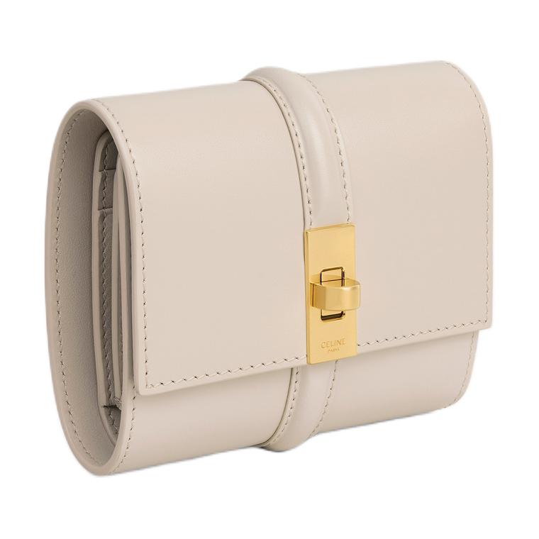 CELINE Calfskin Wallet Small Size Women's Light Beige