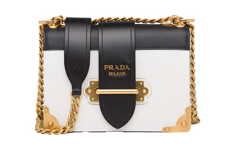 PRADA Calfskin Crossbody Bag Women's White/Black