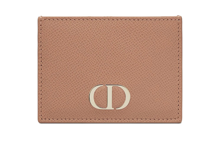 DIOR 30 Montaigne Grained Cow Leather Card Clip Card Holder Women's Rose Pink