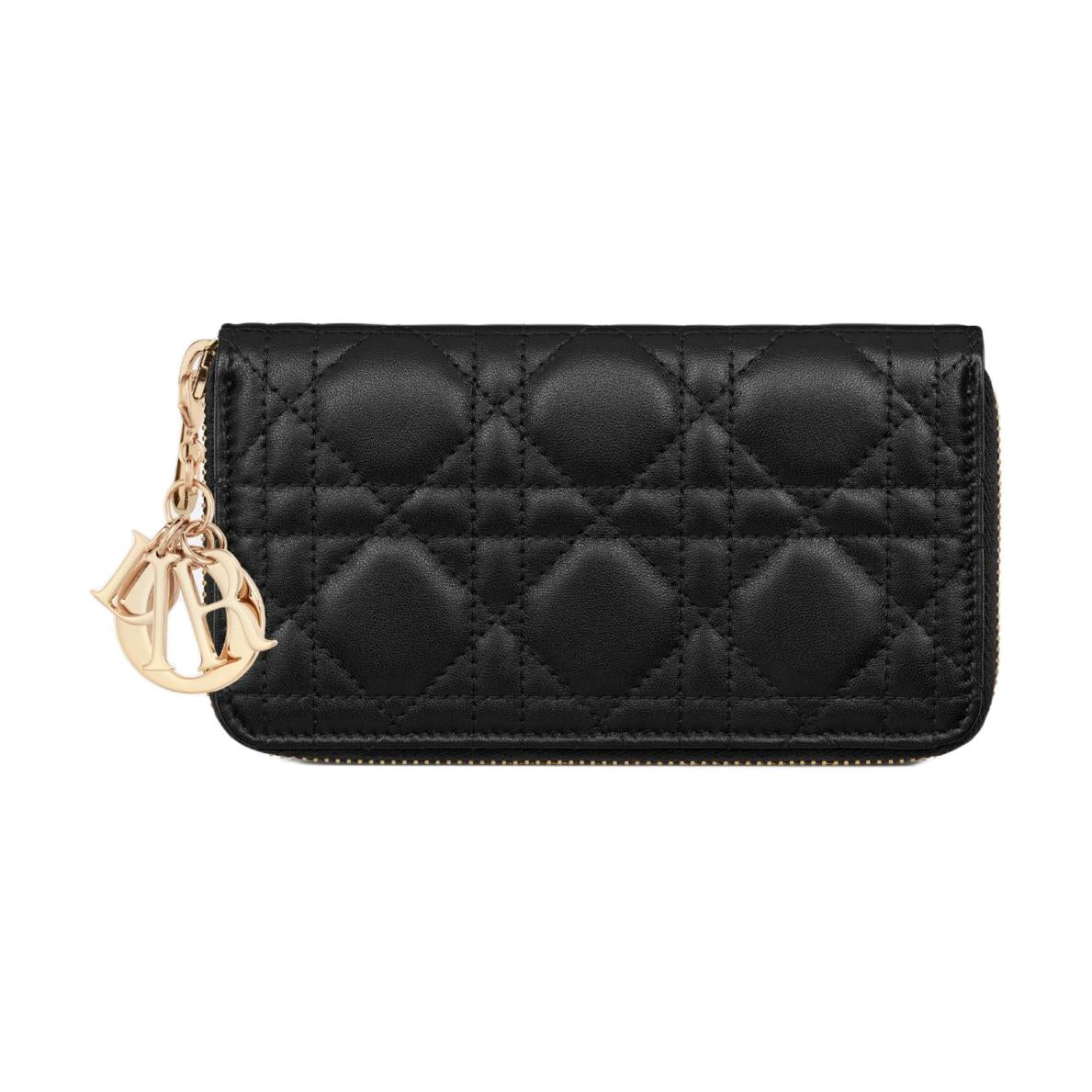 DIOR Lady Dior Lambskin Wallet Medium Size Women's Black