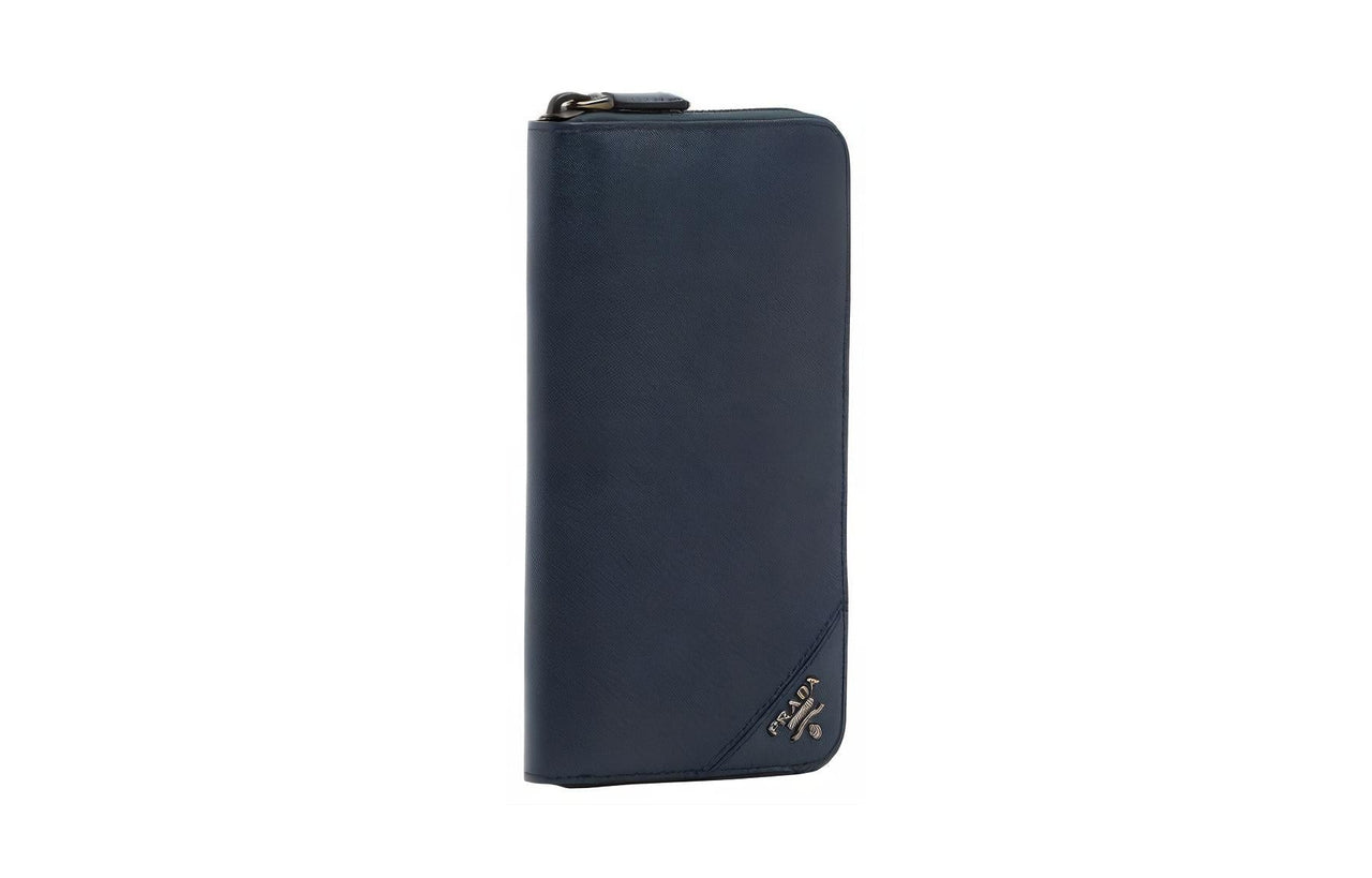 PRADA Cow Leather Wallet Men's Navy