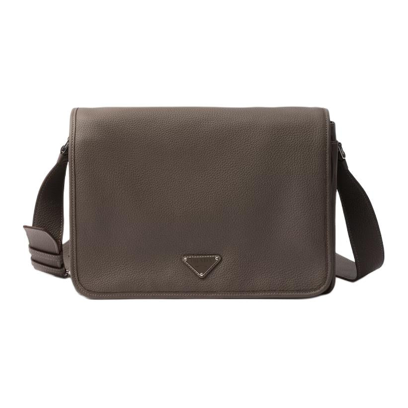 PRADA Cow Leather Shoulder Bag Men's Bamboo Gray