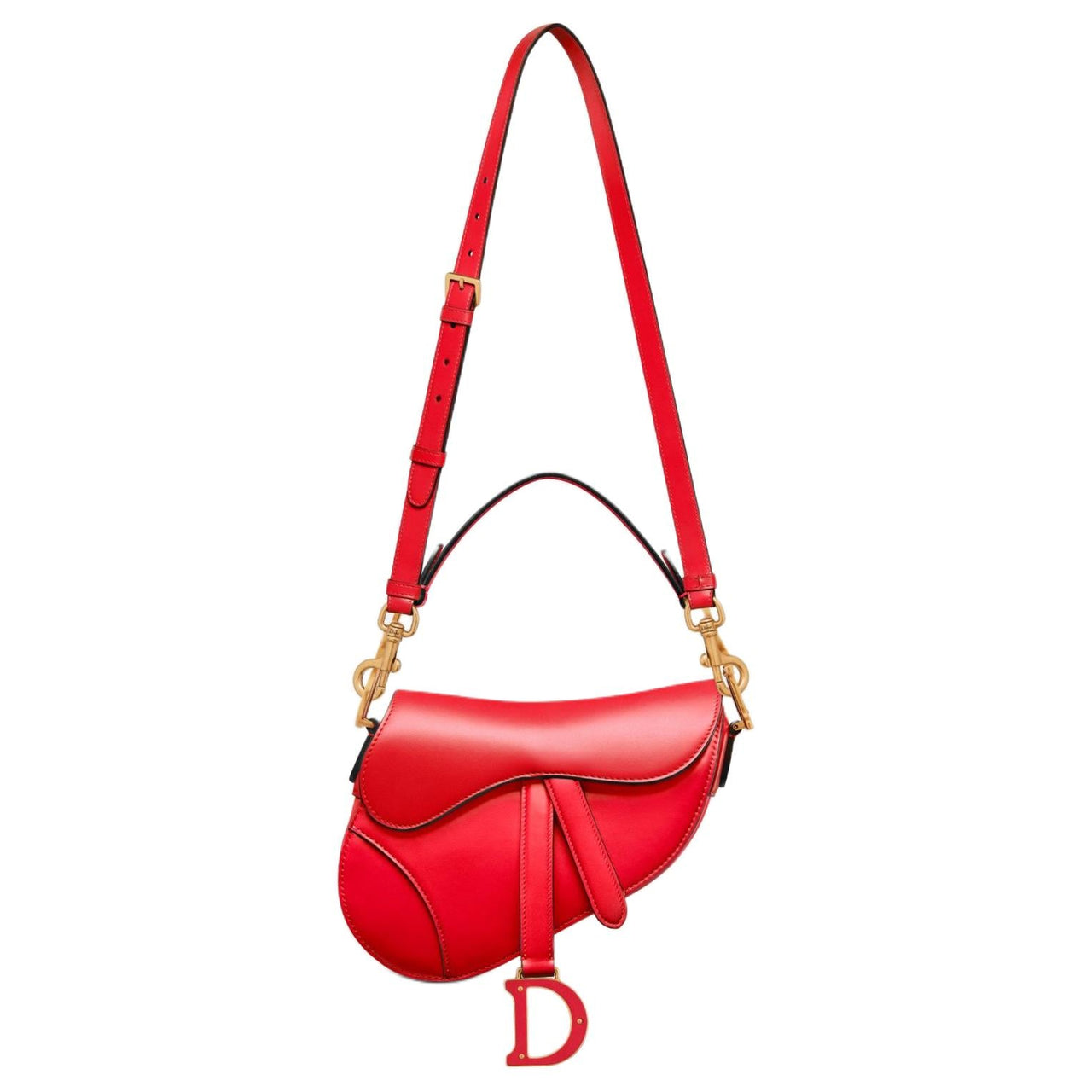 DIOR Smooth Calf Leather Saddle Bag Shoulder Bag Crossbody Bag Handbag Mini Women's Bright Red