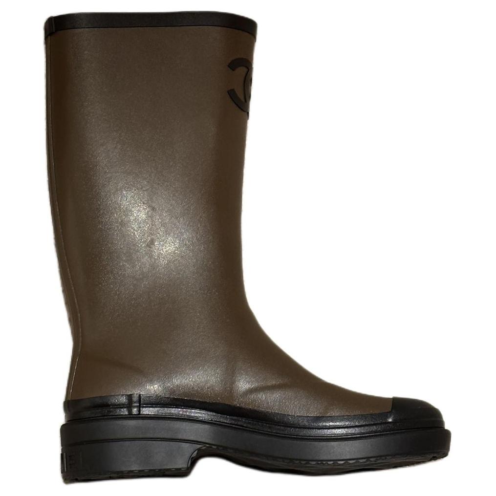 CHANEL Water-Resistant Rain Boots Women's Army Green
