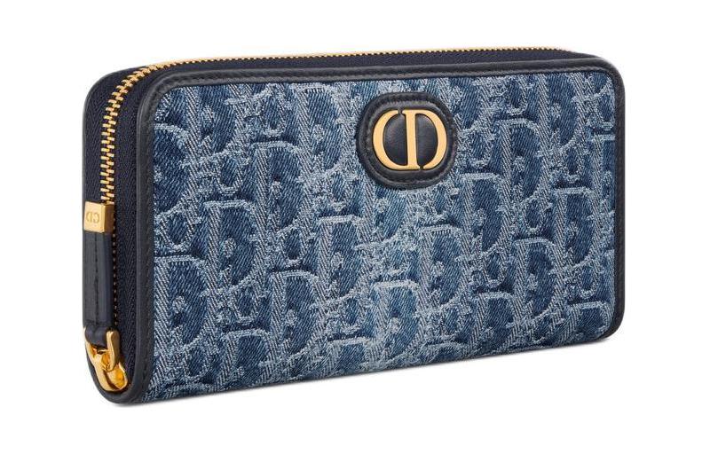 DIOR 30 Montaigne Oblique Jacquard Denim Wallet Women's Blue