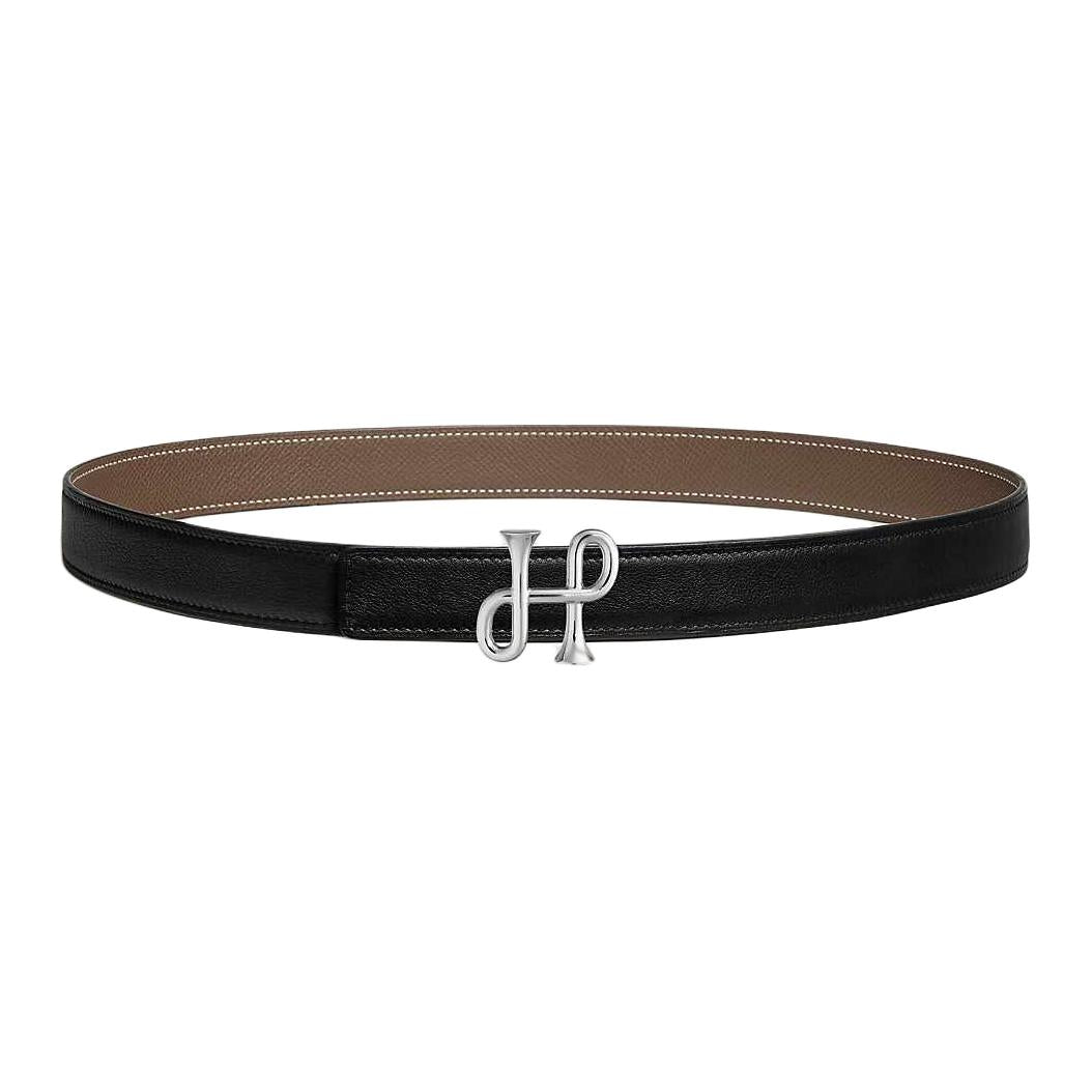 HERMES Calfskin Leather Belts Unisex Black Width 2.4CM