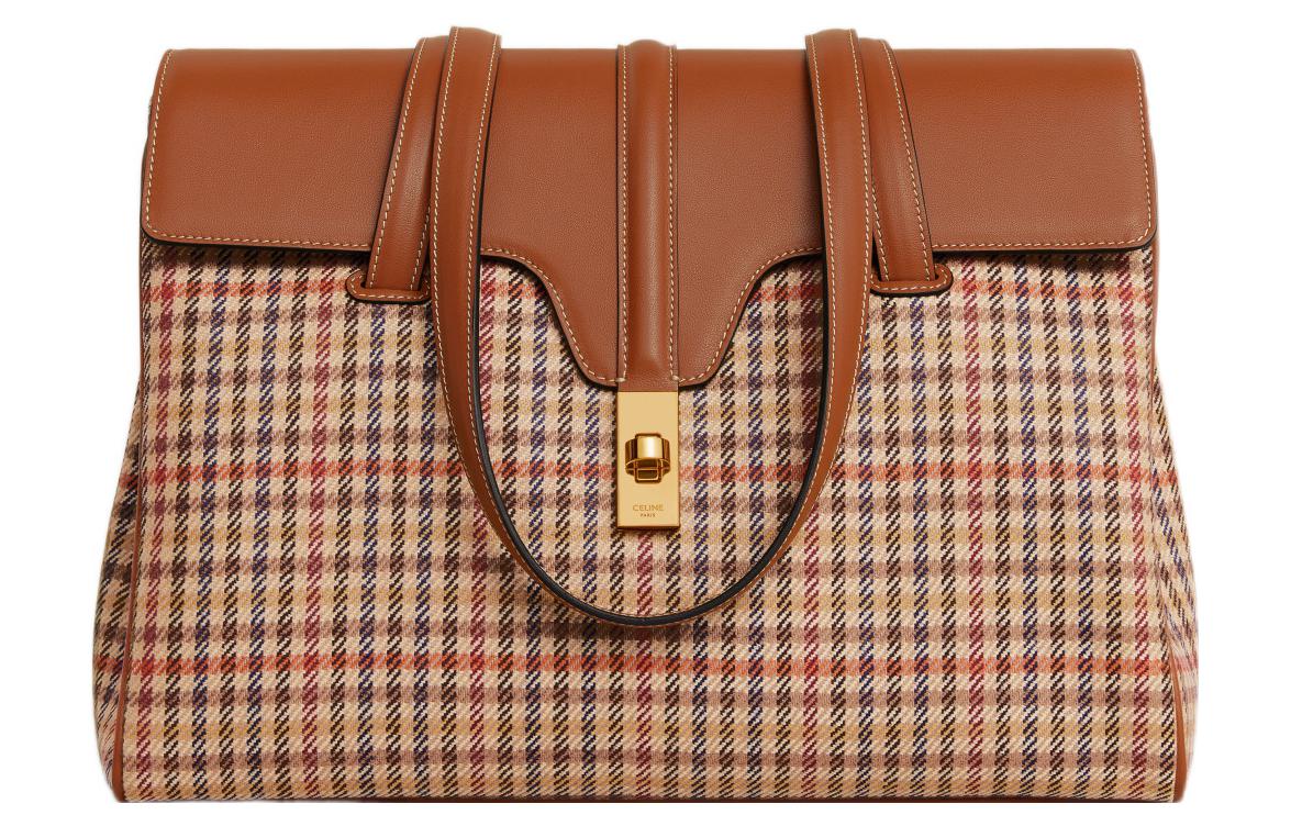 CELINE 16 Fabric Cow Leather Patchwork Binding One Shoulder Handbags Medium Size Women's Multicolor