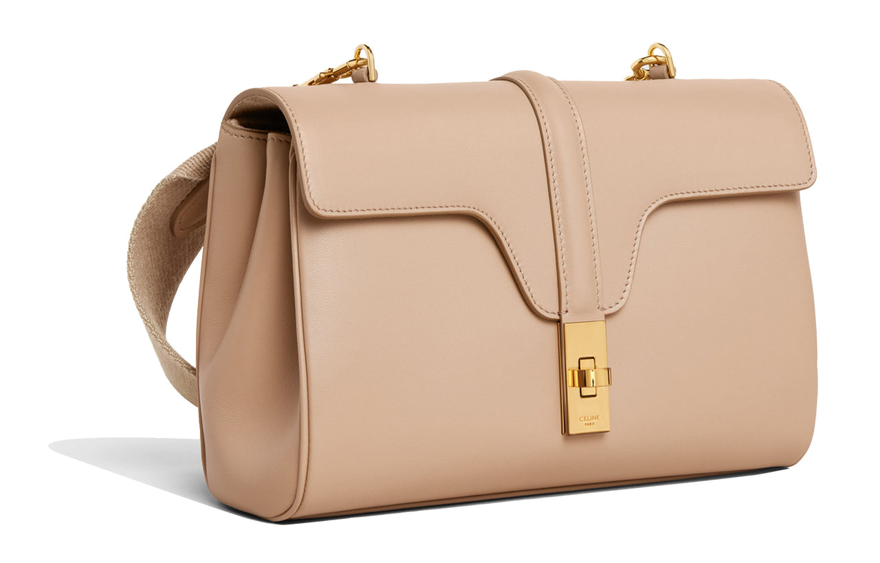 CELINE 16 Smooth Cow Leather Handbag, Shoulder Bag, Crossbody Bag Women's Beige Nude Light Khaki