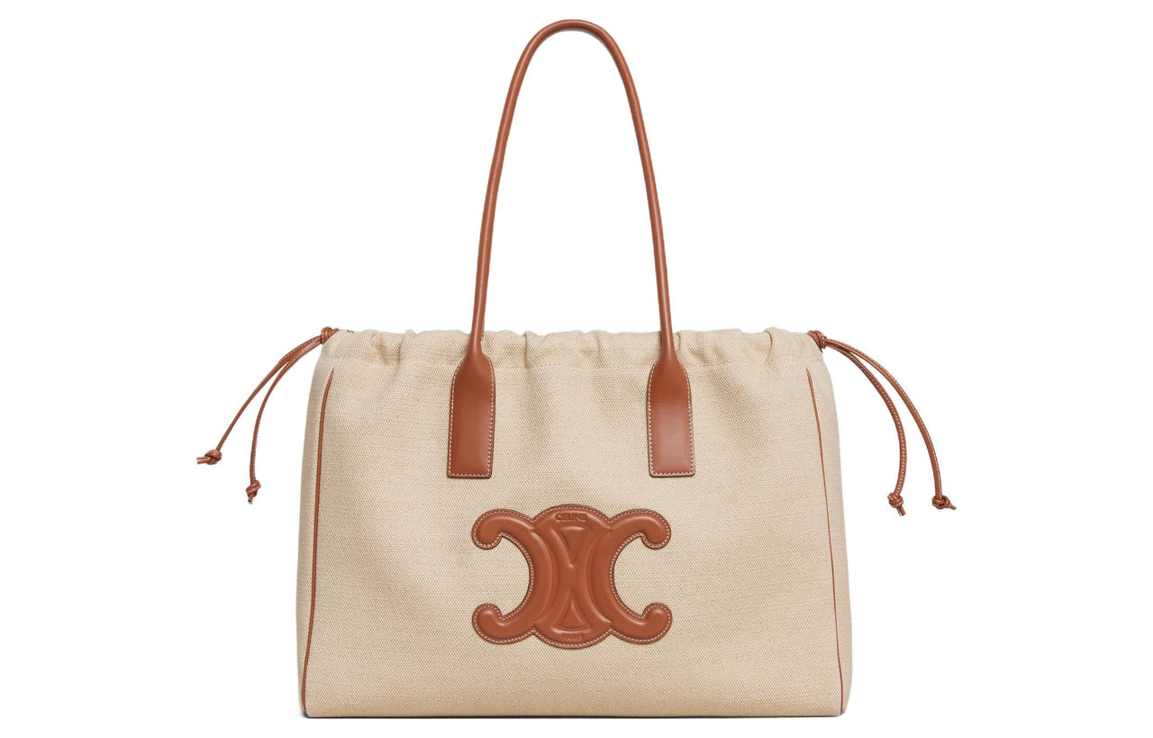 CELINE Cabas Fabric With Calfskin Trim Tote Bag Shopping Bag Shoulder Bag Handbag Regular Women's Natural/Tan