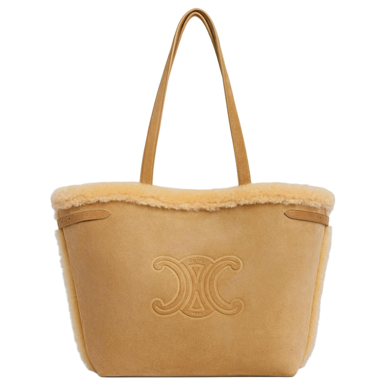 CELINE CabasCuir Triomphe Suede Calfskin Tote Bag Shopping Bag Handbag Shoulder Bag Medium Size Women's Natural