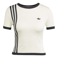 (WMNS) adidas Knitted 3-Stripes Short T-Shirt 'White' JJ0961