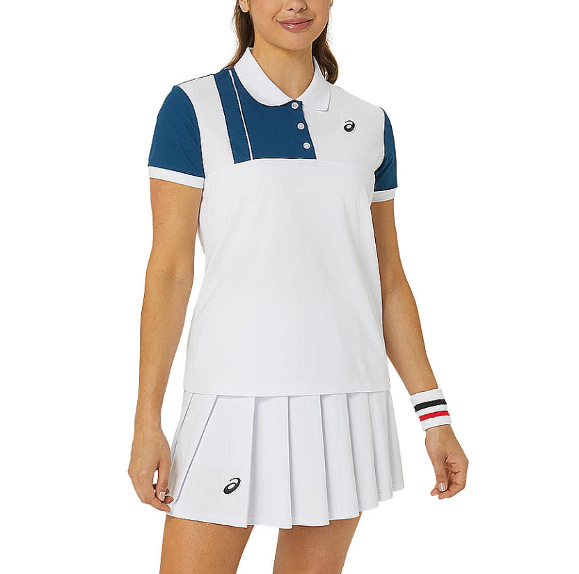 (WMNS) ASICS Classic Polo Shirt 'White Blue' 2042A295-100