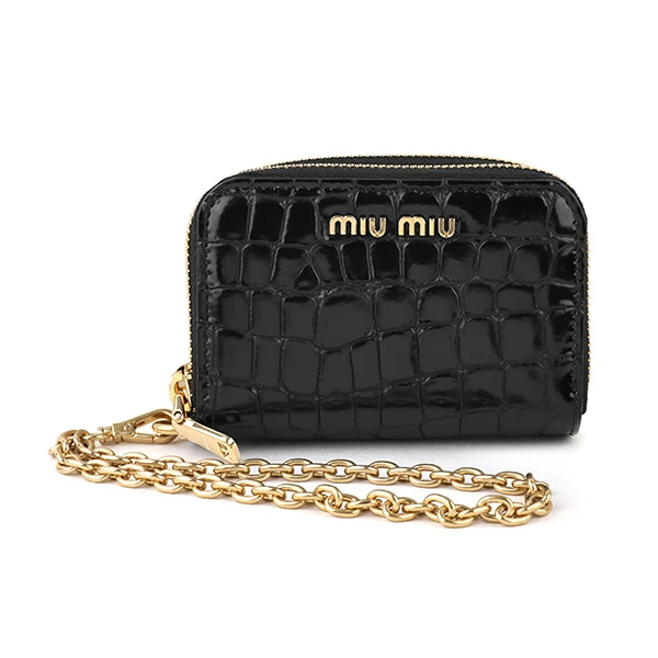 (WMNS) MIU MIU Croc Embossed Leather Zip Around Wallet 'Black' 5MC0782DQ8-F0002