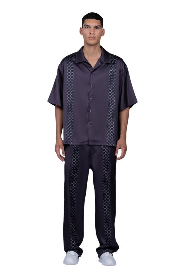 House of Cenmar Satin Pants with Cenmar Pattern 'Black' HOC-STF22