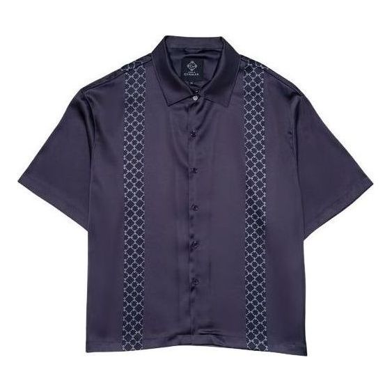 House of Cenmar Satin Shirt with Cenmar Pattern 'Black' HOC-STF21