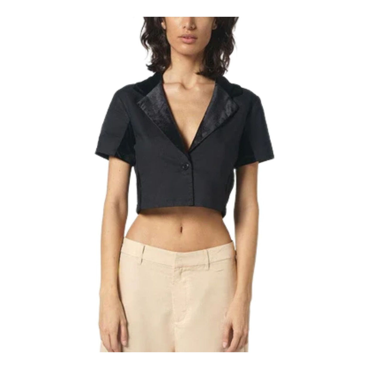 (WMNS) House of Cenmar Cropped Linen Shirt 'Black' HOC-LTB