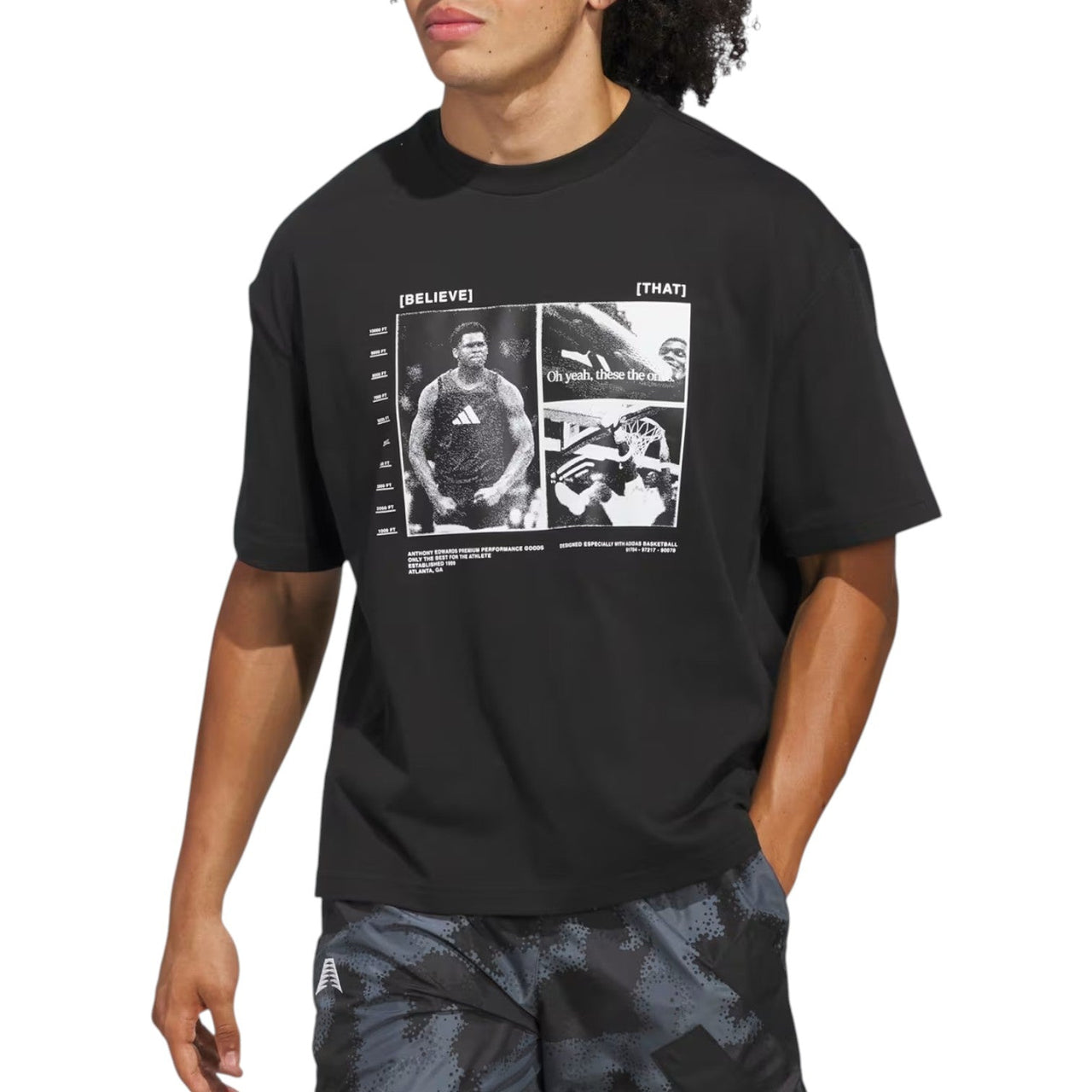 adidas Anthony Edwards Tee Asia Sizing 'Black Acid Red' JW2931