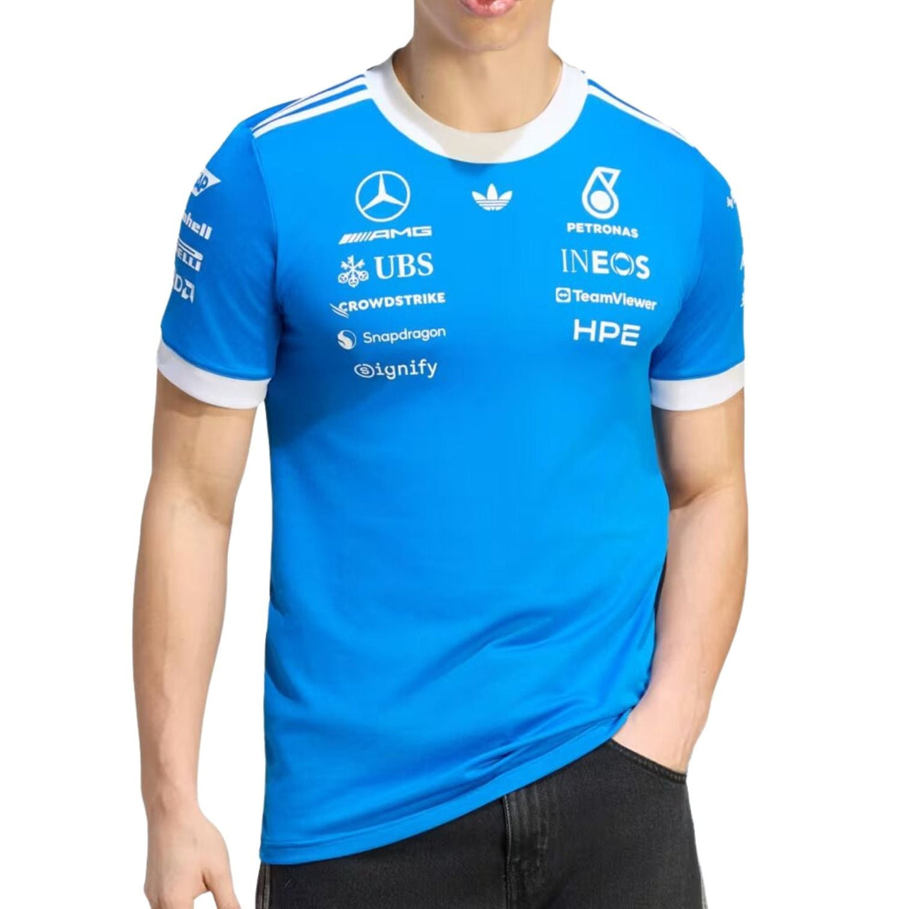 adidas x Mercedes AMG Petronas Formula 1 Team Blue Wonder Driver Jersey Asia Sizing 'Blue Bird' KW1660