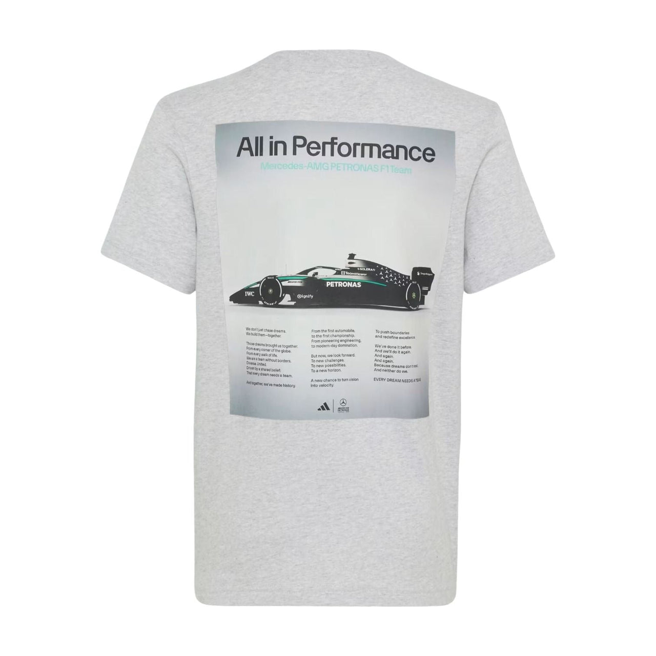 adidas x Mercedes AMG Petronas Formula 1 Team T-Shirt Asia Sizing 'Light Grey Heather Semi Mint Rush' HY8004