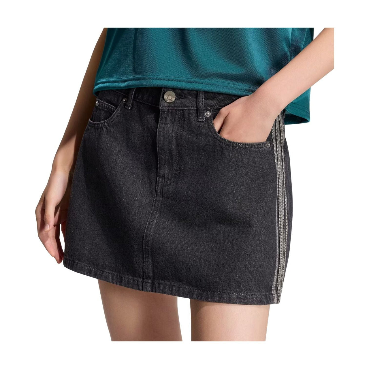 (WMNS) adidas Mid Rise Denim Skirt Asia Sizing 'True Black Denim' KQ6485