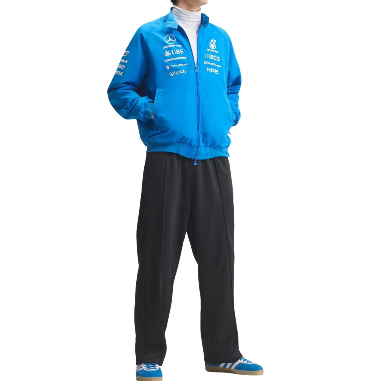 adidas x Mercedes AMG Petronas Formula 1 Team Blue Wonder Driver Harrington Jacket Asia Sizing 'Blue Bird' KT5125