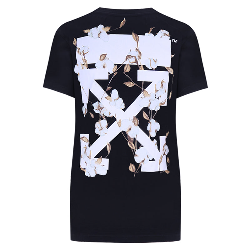 (WMNS) Off-White Carryover Fitted Tee 'Black Flower Pattems' OWKC040-1001