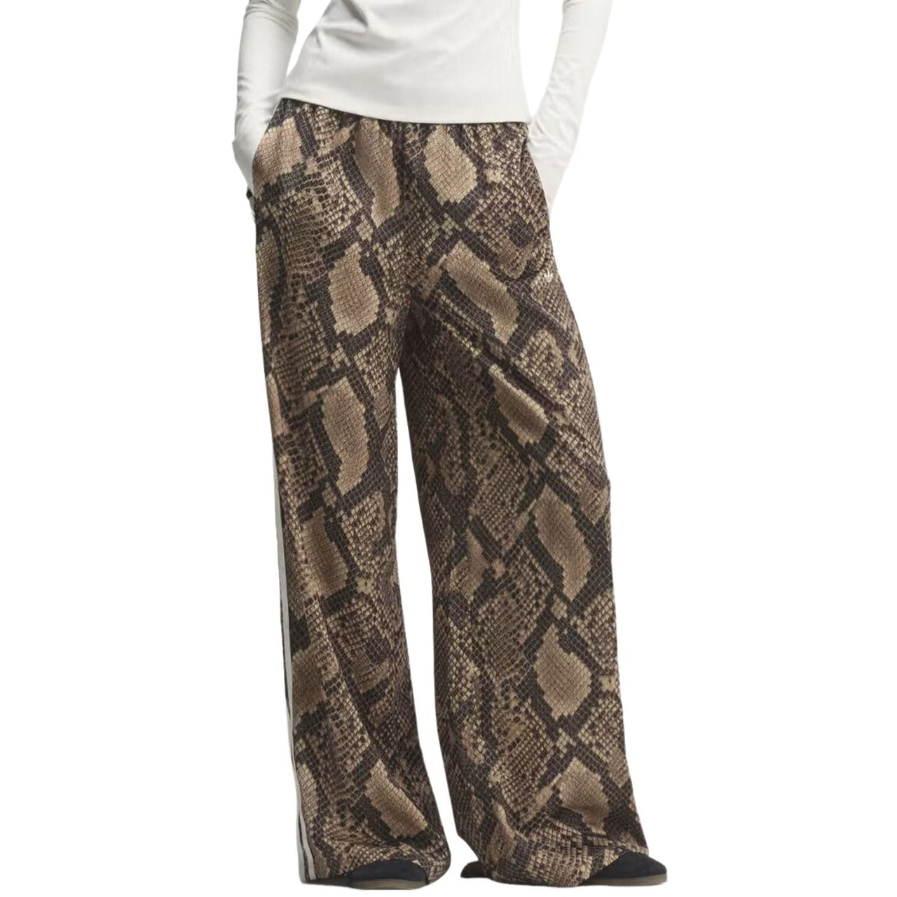 (WMNS) adidas Satin Snake Print Wide Leg Track Pant Asia Sizing 'Linen Magic Beige' KX1886