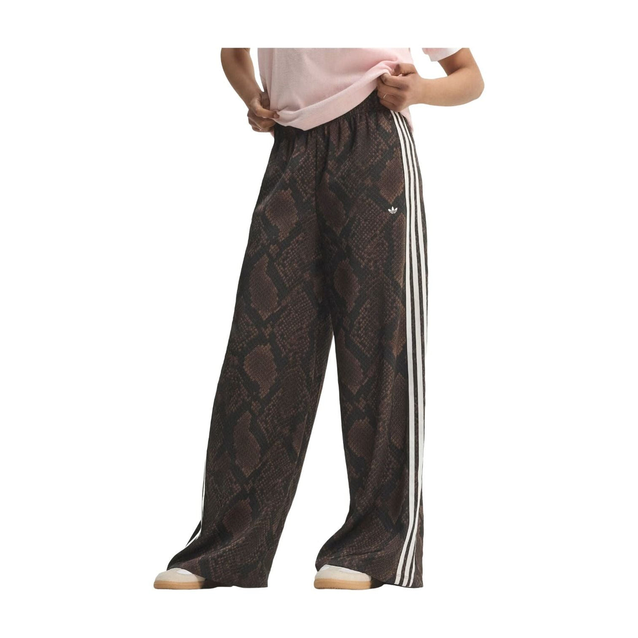 (WMNS) adidas Satin Snake Print Wide Leg Track Pant Asia Sizing 'Earth Strata Aurora Coffee' KX1887