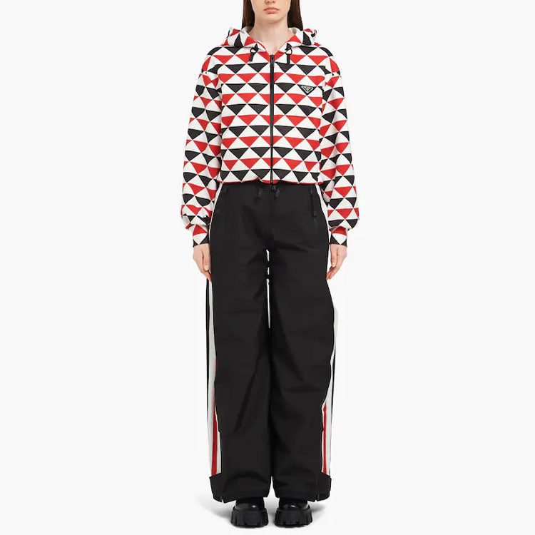 PRADA Diamond Print Triangle Logo Coat 'Navy/Red/White'