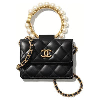CHANEL Sheepskin Square Box Coin Purse Shoulder Bag Crossbody Bag Women's Black