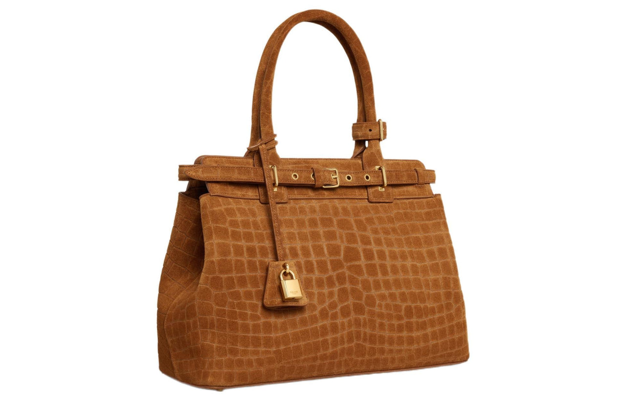 CELINE Cow Leather Suede Handbag Regular Women's Mountain Walnut Color