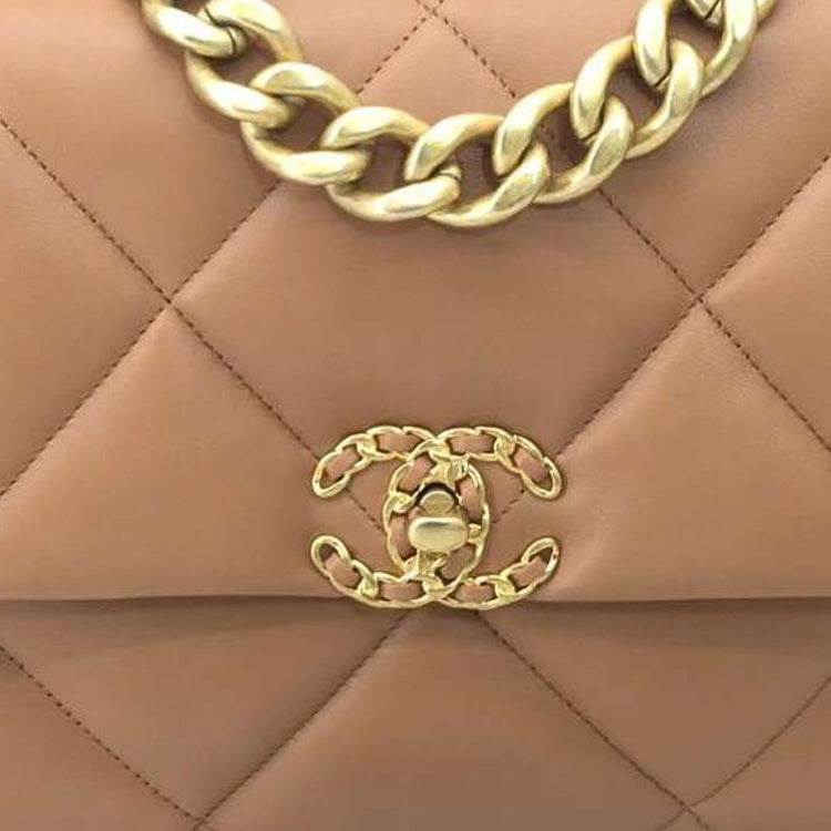 CHANEL 19Bag Lambskin Mouth Cover Bag Crossbody Bag Medium Size Women's Caramel Brown