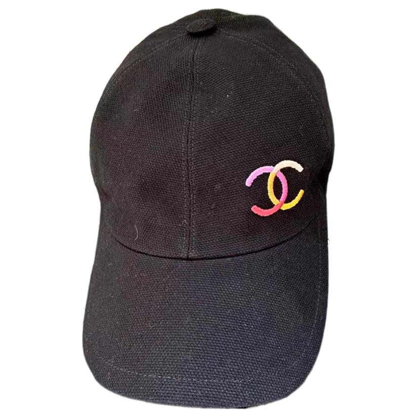 CHANEL Cotton Baseball Caps Women's Black