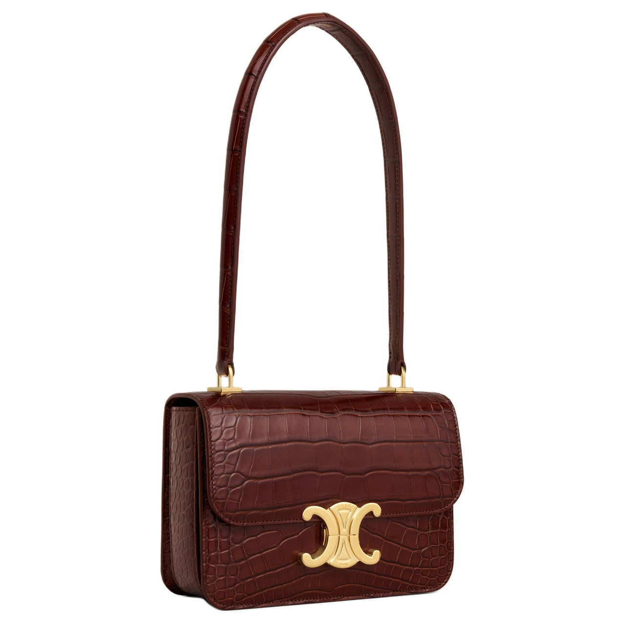CELINE Crocodile Leather Handbag Shoulder Bag Women's Chestnut
