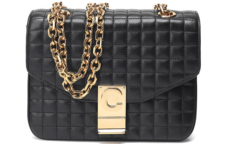 CELINE Cow Leather Chain Bag, Shoulder Bag Women's Black