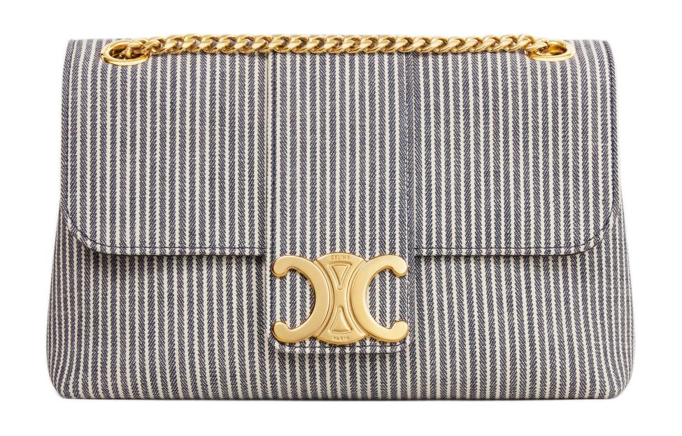 CELINE Fabric Handbag Shoulder Bag Crossbody Bag Medium Size Women's Marine Blue
