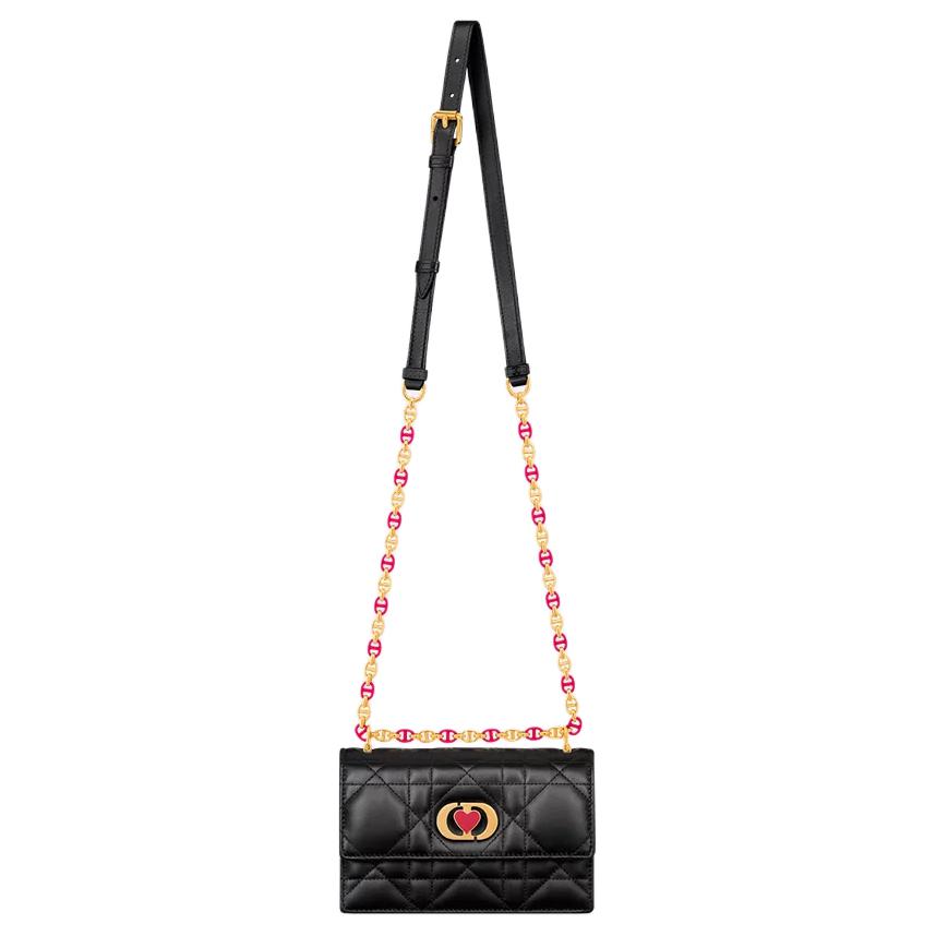 DIOR Caro Sheepskin Shoulder Bag Mini Women's Black