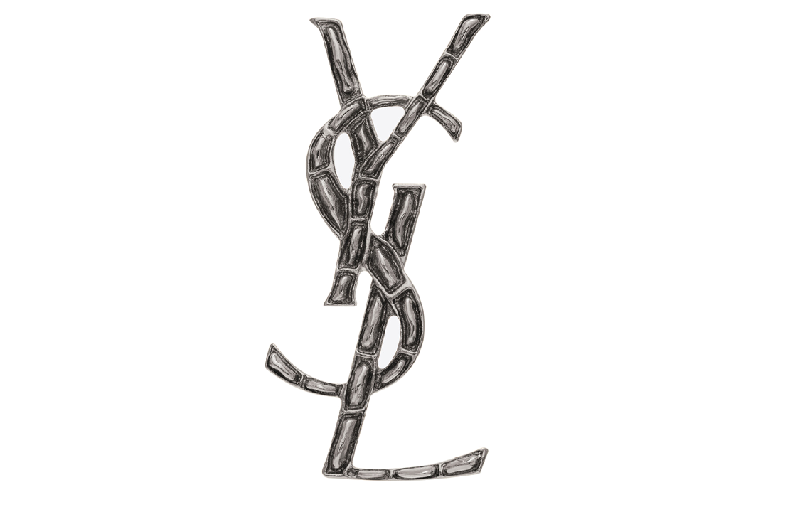 SAINT LAURENT Opyum Logo Crocodile Texture Brooch