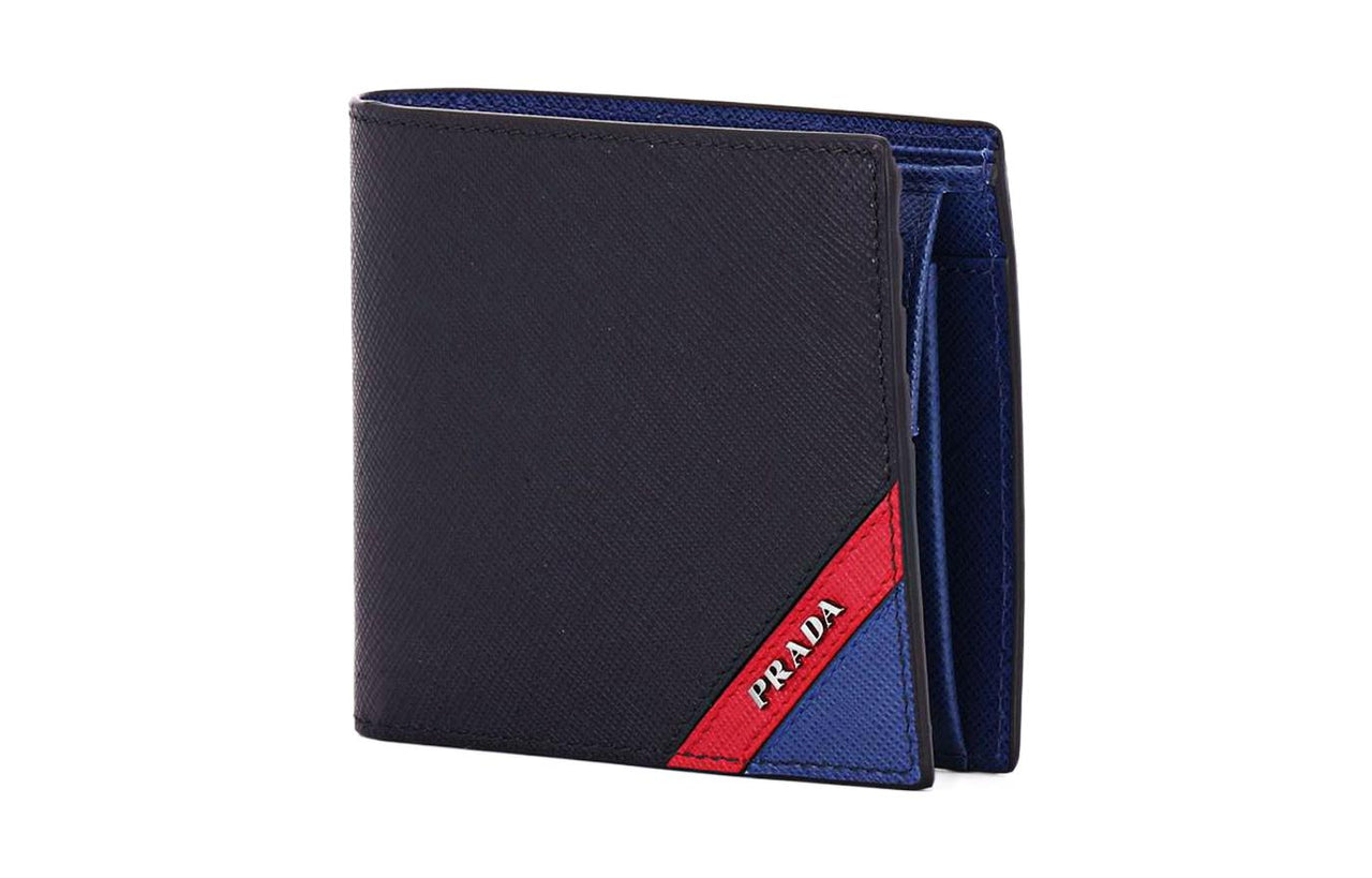 PRADA Cow Leather Card Holder Wallet Regular Men's Black/Blue
