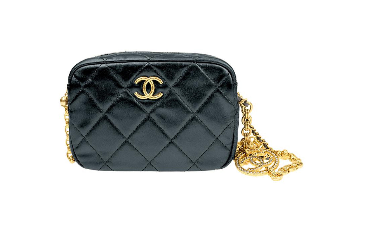 CHANEL Sheepskin With Gold Metal Camera Bag Shoulder Bag Crossbody Bag Mini Women's Black