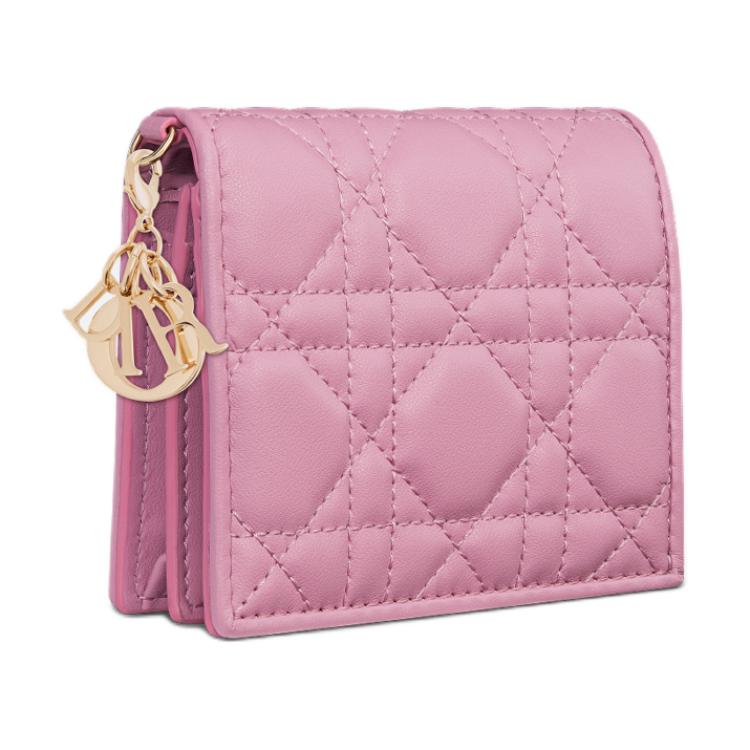 DIOR Lady Dior Lambskin Wallet Mini Women's Hydrangea Pink
