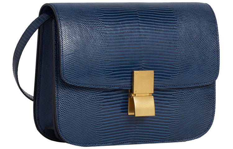 CELINE Classic Bo Lizard Skin Tofu Cube Bag Shoulder Bag Crossbody Bag Women's Dark Blue