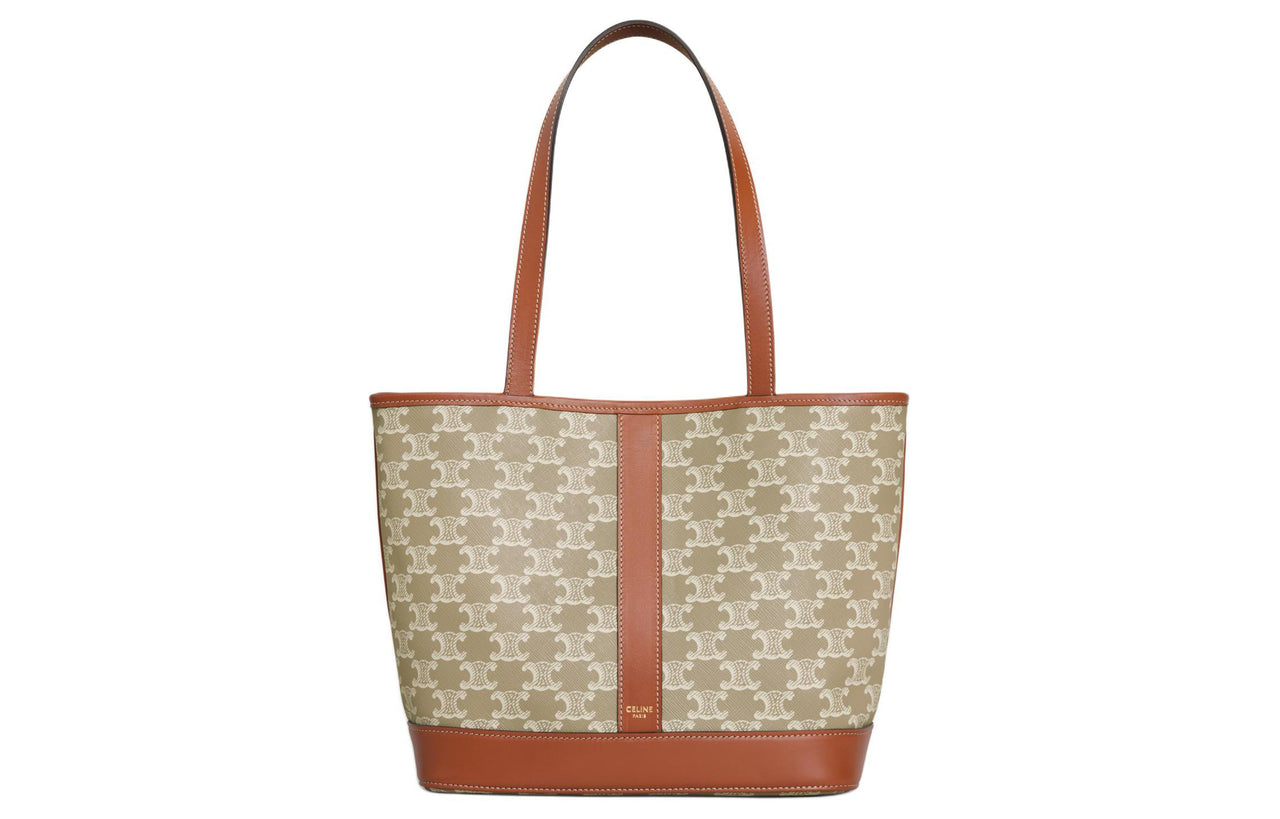 CELINE Cabas Cow Leather Binding Bucket Bag Handbag Trumpets Women's Greige