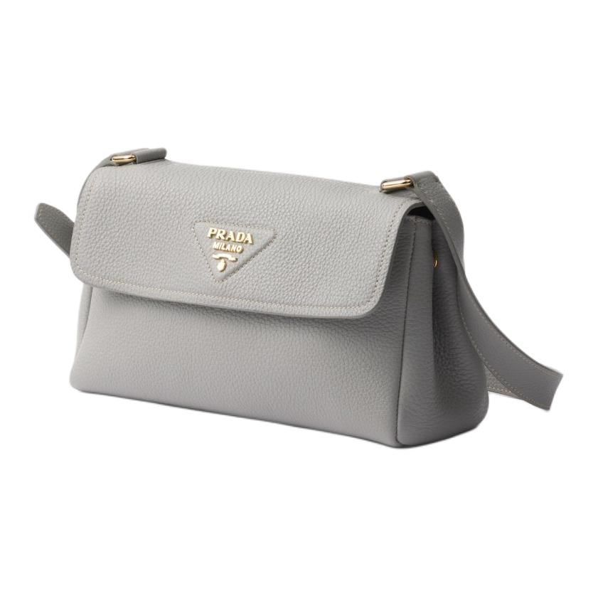 PRADA Calfskin Crossbody Bag, Shoulder Bag Small Size Women's Granite Gray