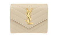 SAINT LAURENT LE MONOGRAMME Grain Embossed Calfskin Wallet Women's White